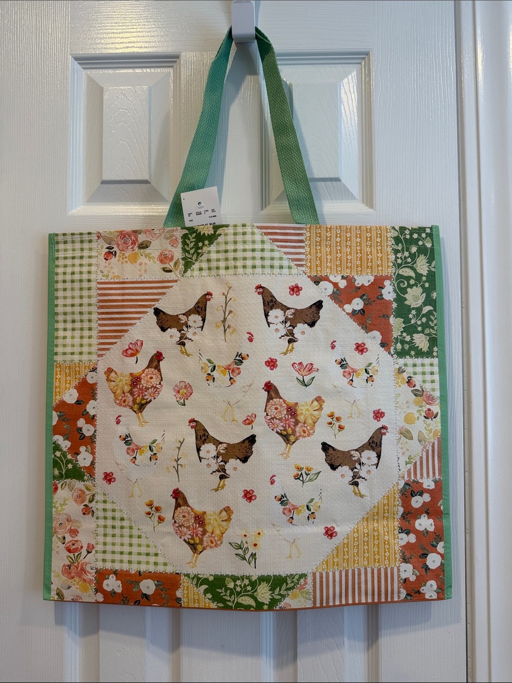 Homegoods/ TJ Maxx Chickens and Roosters Patchwork Reusable Tote Bag 🐓🌼🛍️